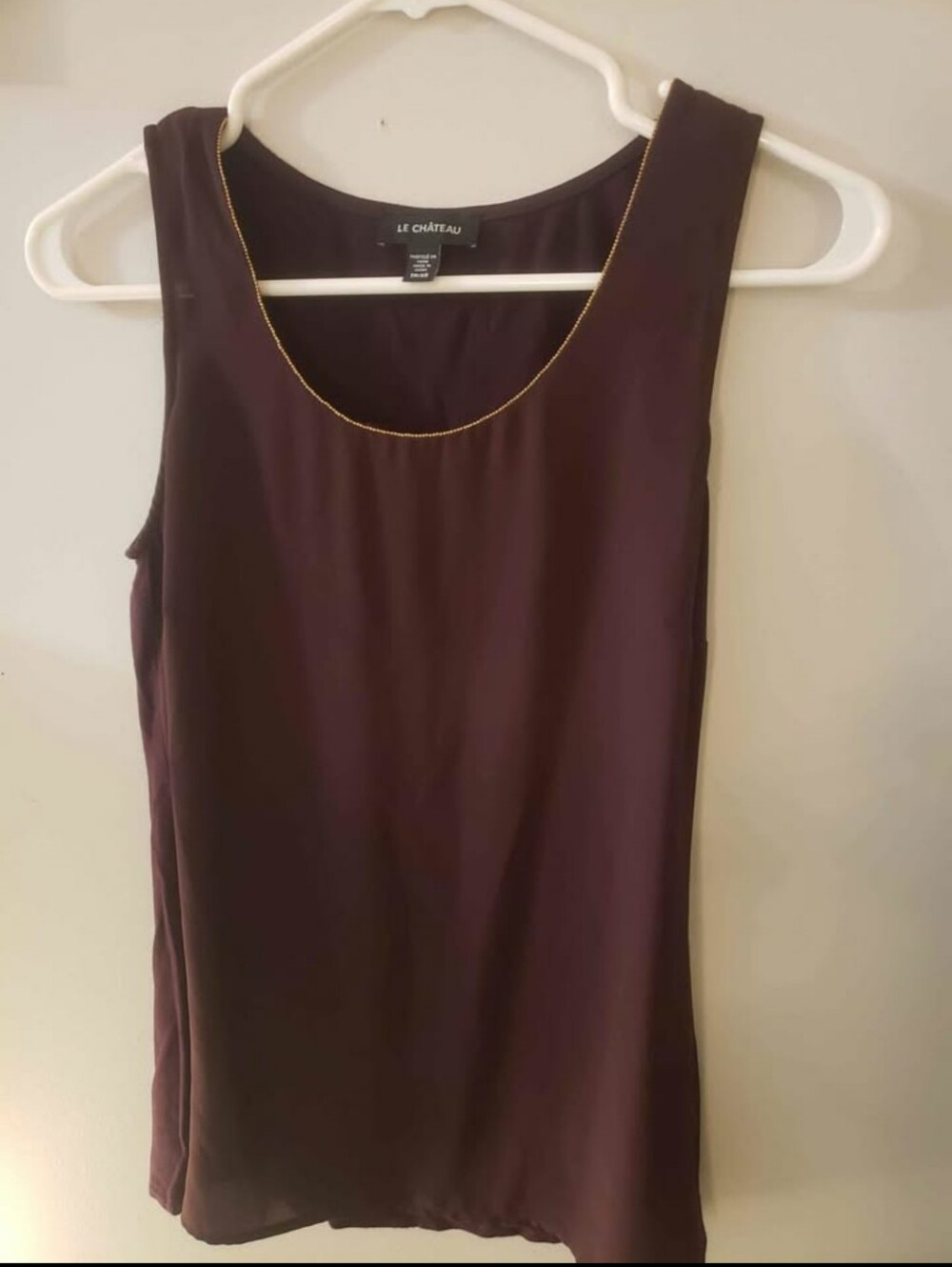 Le Chateau Women's Sleeveless Scoop Neck Tank - Dark Plum with Gold Trim